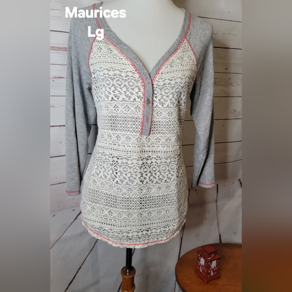 Maurices Gray and Cream Lace Top